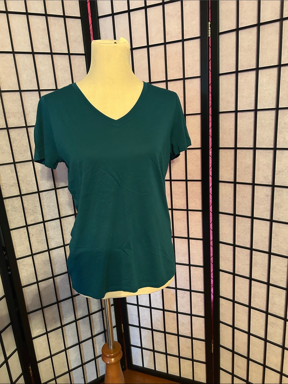 Ann Taylor Teal V-Neck Short Sleeve Top